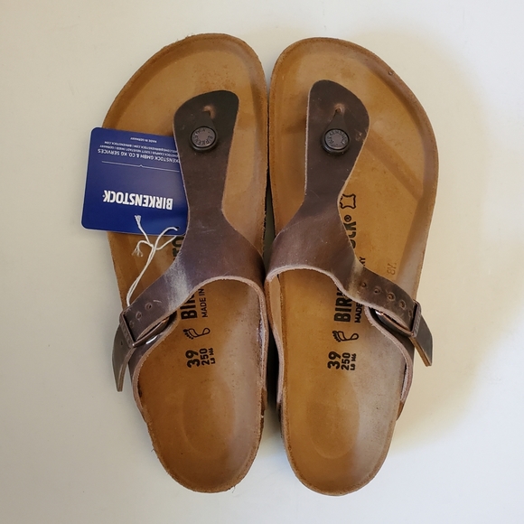 New Birkenstock Gizeh Tobacco Leather Sandals - Picture 6 of 9